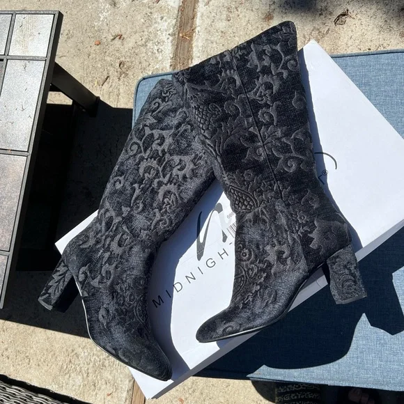 Midnight Velvet Black Boho Brocade Fabric Boots Holiday Party Romantic Chic 10M - Picture 4 of 8